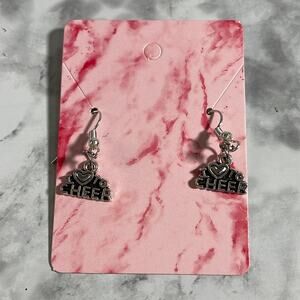 Handcrafted I Love To Cheer Silver Dangle Earrings